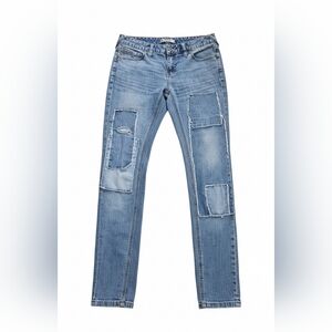 Free People Light Blue Patchwork Straight Jeans